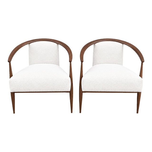 Mid Century Modern Pair of Lounge Chairs. Cream Boucle- Pair For Sale