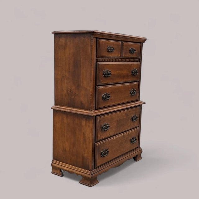 Brown Vintage Chippendale Style Maple Tallboy Dresser, 1970s For Sale - Image 8 of 10
