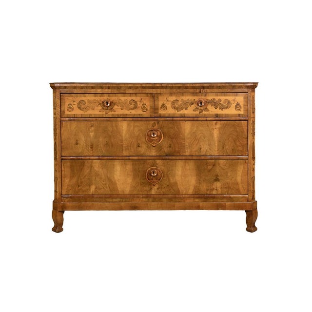 Louis XVI Style Lombard Chest of Drawers in Walnut Burl with Inlaid Floral Motifs, 18th Century For Sale - Image 15 of 15