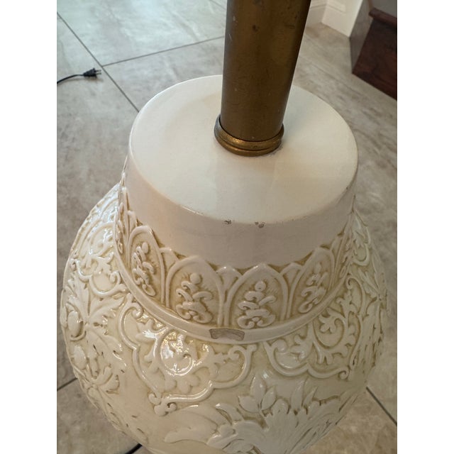 1970s Chapman Chinoiserie Floral & Bird Ginger Jar Table Vintage Gold and Cream Porcelain Lamp – Dated 9/73 and Marked For Sale - Image 12 of 12