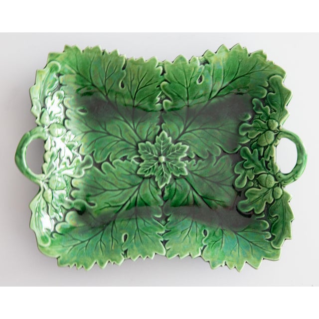 19th Century English Green Majolica Leaf Handled Platter For Sale - Image 9 of 9