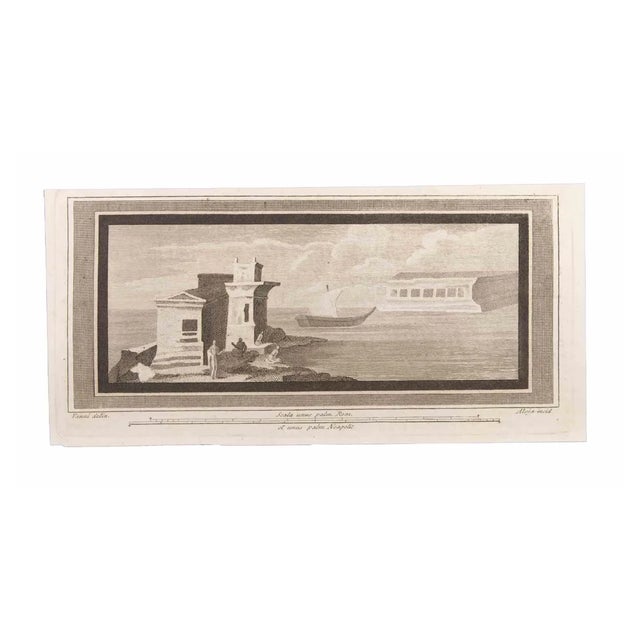 Luigi Aloja, Seascape with Monument and Figures, Etching, 18th Century For Sale