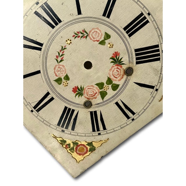 Gold Antique Early 19th Century American Hand Painted Wood Clock Dial From Pillar & Scroll Type Shelf Clock For Sale - Image 8 of 12