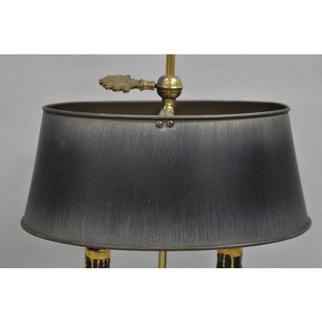 Mid 20th Century Mid 20th Century Vintage French Empire Tole Metal Oval Shade Small Brass Bouillotte Desk Lamp For Sale - Image 5 of 12