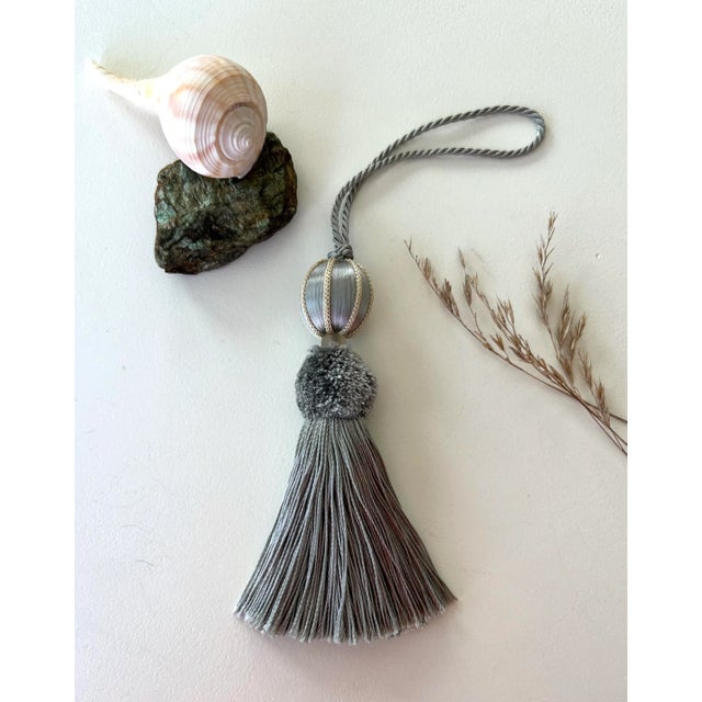 Art Deco Petite Beaded Key Tassel in Bluestone Color W Velvet Ruche For Sale - Image 3 of 10