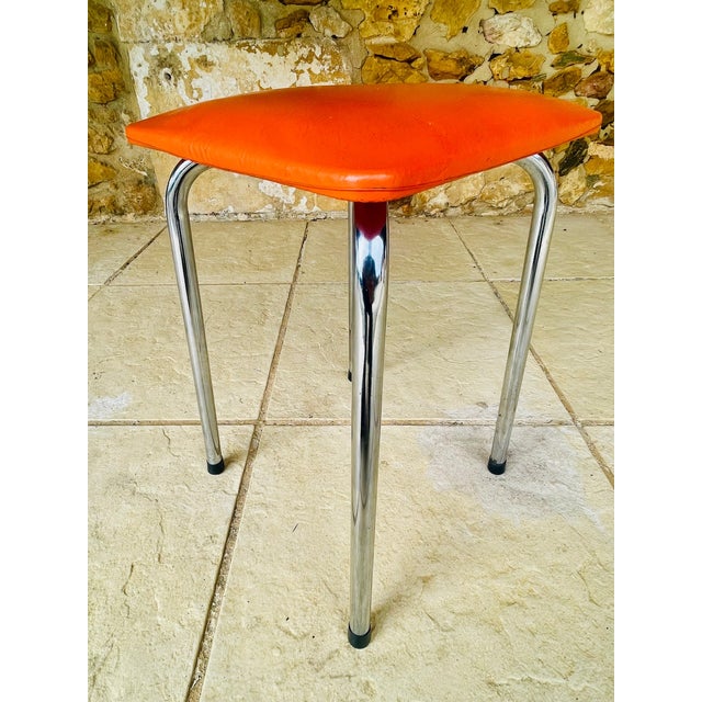 Mid-Century Orange Skaï and Chrome Stool from J L, 1970s For Sale - Image 17 of 18