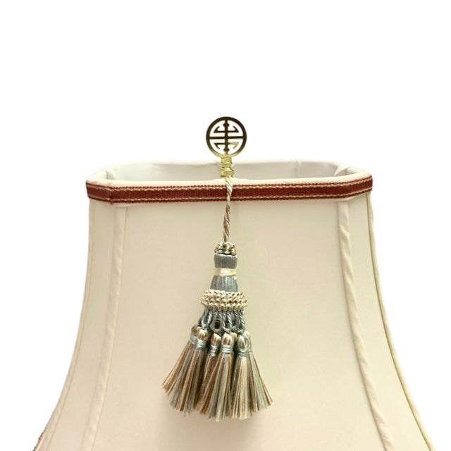 Late 20th Century Oriental Lamp Chinese Hand Painted on Wood Base Vintage Asian Lighting Decor For Sale In Tulsa - Image 6 of 7