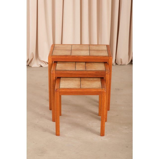 Danish Modern Teak Nesting Tables, Ceramic Tile Tops, 1960s Style For Sale - Image 11 of 15