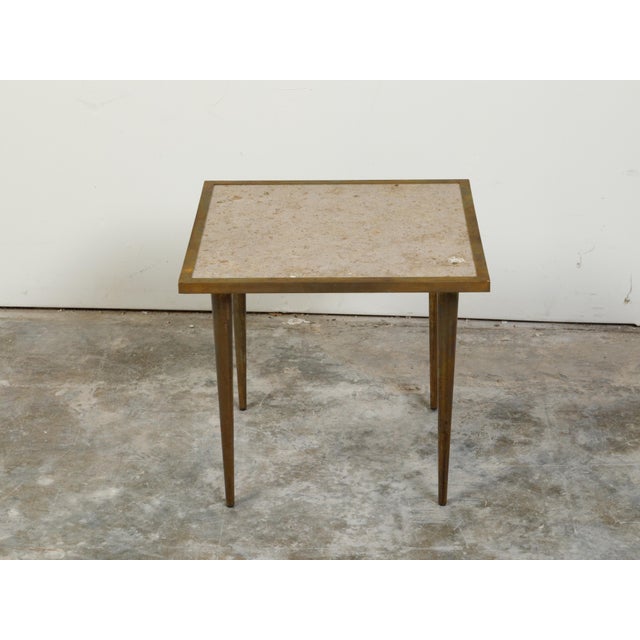 Mid 20th Century Italian Midcentury Brass Coffee Table with Marble Top and Tapered Legs For Sale - Image 5 of 10