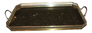 1950's Hollywood Regency Maison Bagues Paris Solid Brass Framed W/ Mirrored Glass Insert Serving Tray