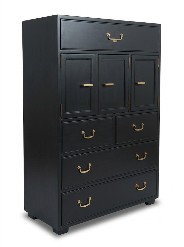 1970s Vintage Henredon Artefacts Tall Chest in Midnight Blue With Brass Hardware — view 4