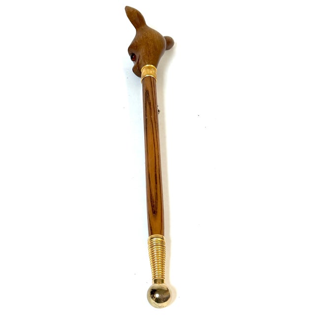 Metal German Black Forest Style Carved Deer Head Baton with Brass Mounts, Circa 1930s For Sale - Image 7 of 14