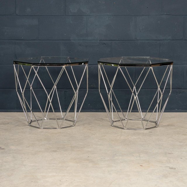 20th Century English Chrome & Glass Octagonal Side Tables, 1980s, Set of 2 For Sale - Image 12 of 16