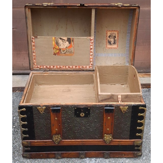 Wood 19th Century American Dome Top Travel Storage Trunk, Refurbished For Sale - Image 7 of 15