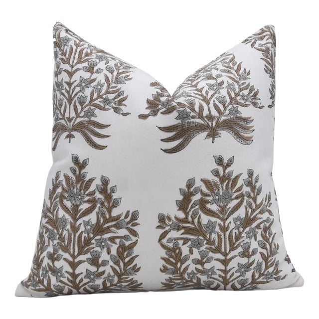 Fabdivine Traditional Block Print Pillow Cover 18x18 Inch Thick Cotton White- Vrindavan For Sale