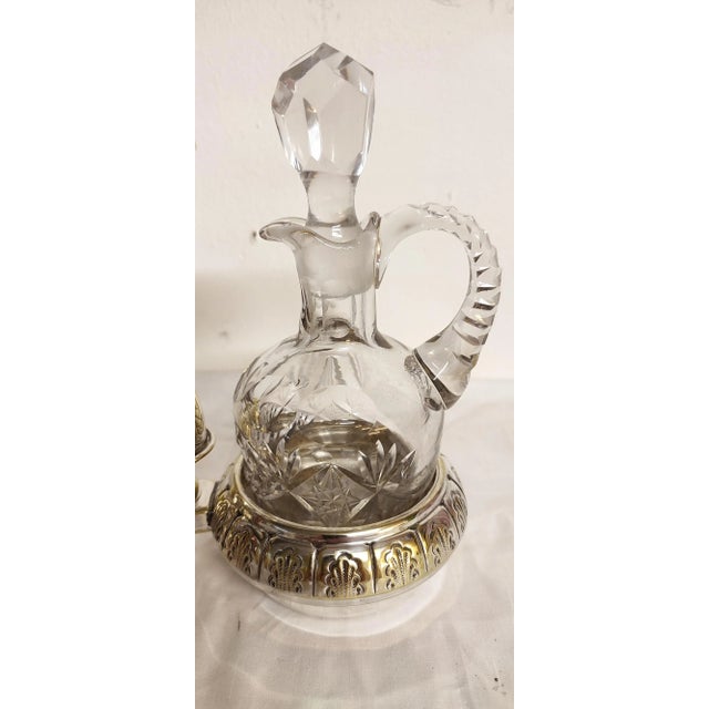 Metal and Carved Glass Vinegar Set, France, 1950s, Set of 3, in Very Good conditions. Designed 1920 to 1949