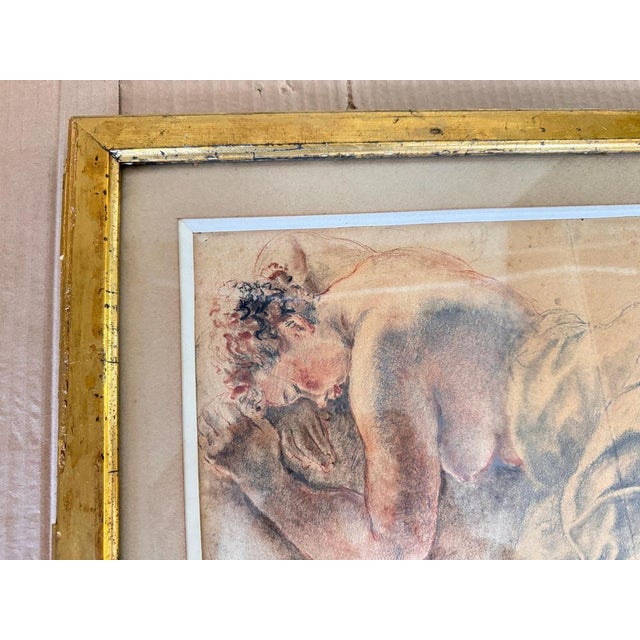 French Artist, Woman on a Bed, 19th Century, Drawing on Paper, Framed For Sale - Image 11 of 14
