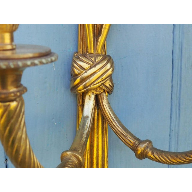 Metal Large Antique Louis XVI Style Rope Tassel Wall Lights in Gilt Bronze, 1890s, Set of 2 For Sale - Image 7 of 18