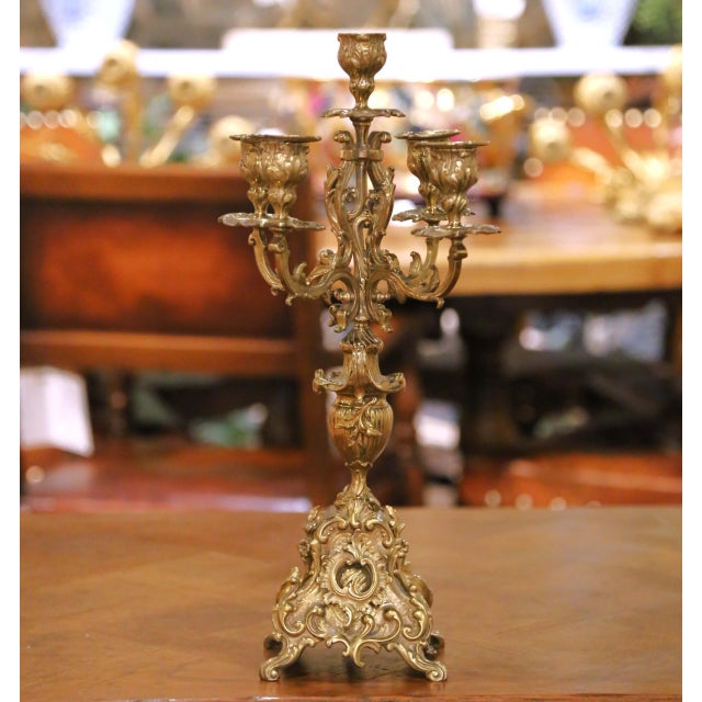 Pair of 19th Century French Louis XV Rococo Bronze Dore Five-Light Candelabras For Sale - Image 4 of 12