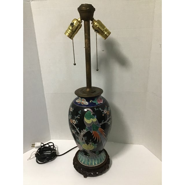 Antique Asian HandPaint Bird Lamp Double Socket For Sale - Image 10 of 10