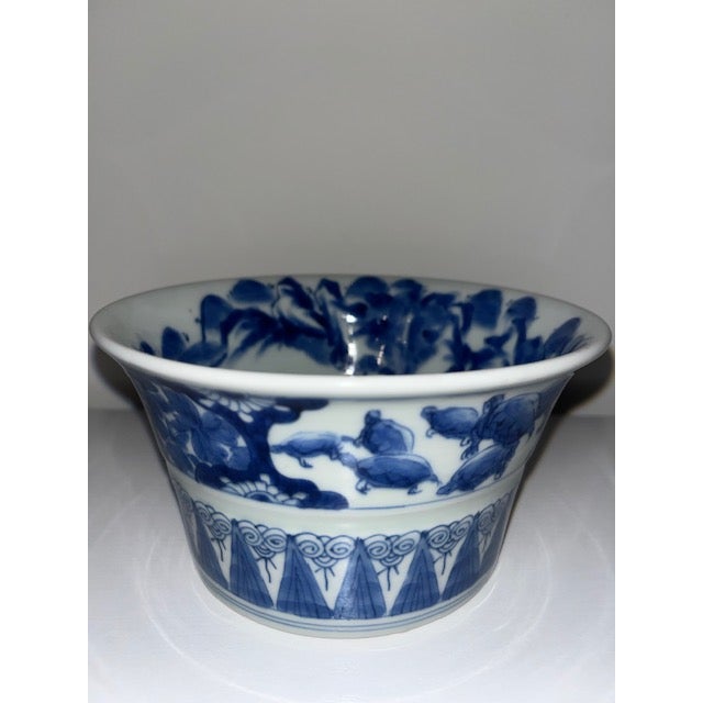 Late 19th Century Antique Japanese Blue and White Sake Cup Washing Bowl For Sale - Image 5 of 18