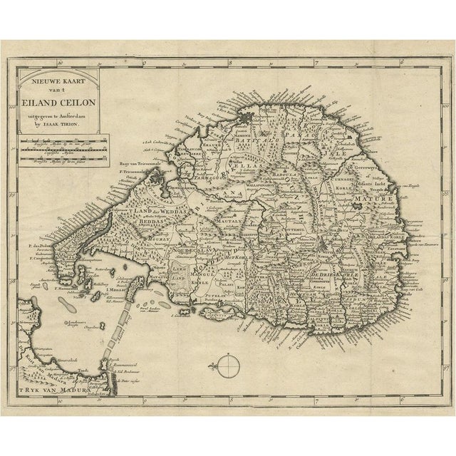 Early 18th Century Map of Ceylon Sri Lanka with the North Oriented to the Left, 1731 For Sale - Image 5 of 5