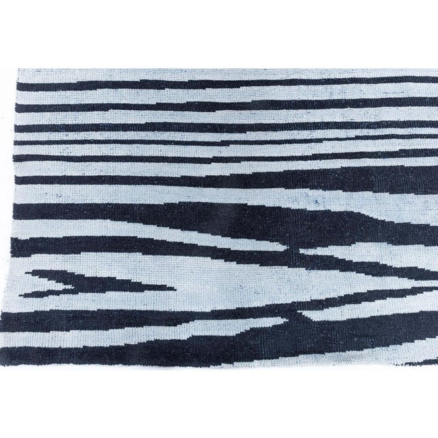 Modern Animal Skin Zebra Design Wool Rug in Black and Blue by Doris Leslie Blau For Sale In New York - Image 6 of 7