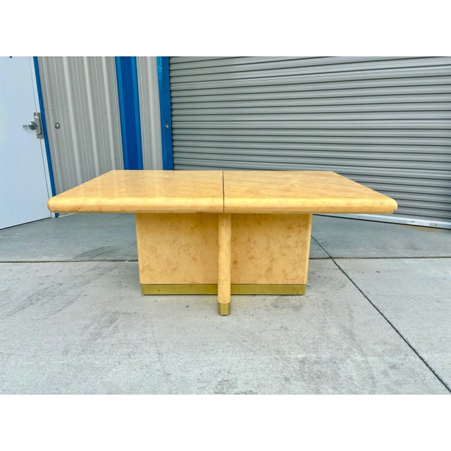 Brass 1970s Mid Century Faux Burl Wood Dining Room Set of 7 For Sale - Image 8 of 12