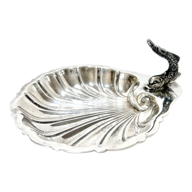 Vintage Gorham Silverplate Shell Dish With Figural Fish Handle – Coastal Tabletop Barware Catchall For Sale