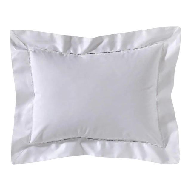 Boudoir Pillow Cover With Hem Stitch & Percale Trim - White For Sale