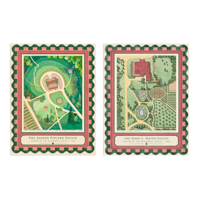Atelier Aria Lumae the Grand Estate Cartography Set of 2 Shore Estate Faux Sculpted Border Fine Art Hge Gallery Board Print 18 X 24 For Sale