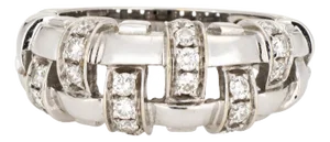 Circa 2002 Tiffany & Co Vannerie Diamond Ring Sz 5.5 Band 18k White Gold Signed