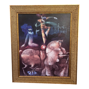 20th Century Surrealistic Figurative Image by Spanish Artist Josep Baques Signed Framed