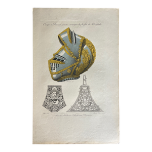 Mid 19th Century Etching Reproduction of 16th Century Armor by French Artist Nicolas Xavier Willemin