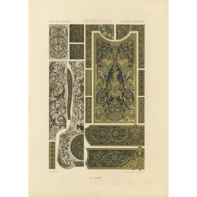 After Racinet, 17th-18th Century French Decorative Panels with Gilded Scrollwork and Inlay, 1869, Print For Sale - Image 10 of 10