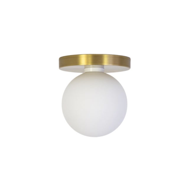 Globe Flush Mount Brushed Brass, 5 Inch Glass Globe, by Research.Lighting, Modern, Minimal For Sale - Image 4 of 8