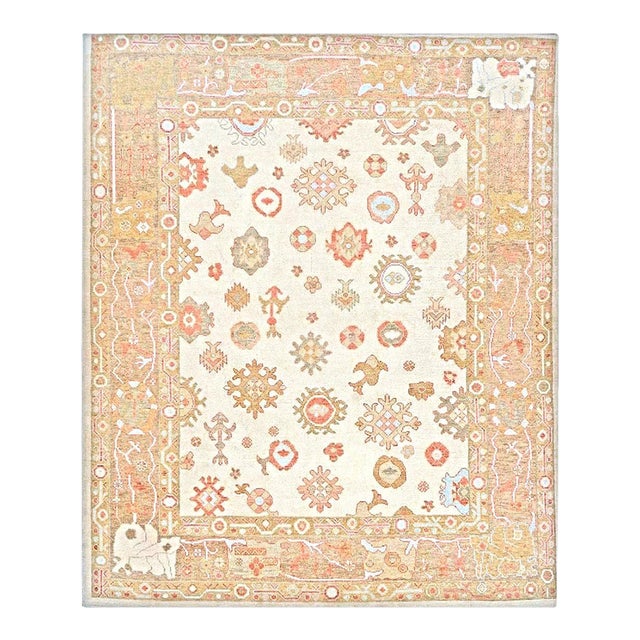 21st Century Turkish Oushak Wool 9x11 Ivory, Yellow, & Rust Handmade Area Rug #1143837 For Sale