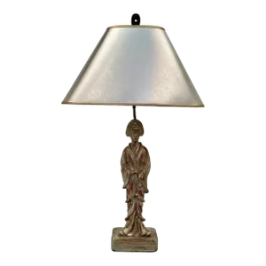 Hand Carved Figural Silverleaf Table Lamp in the Style of James Mont