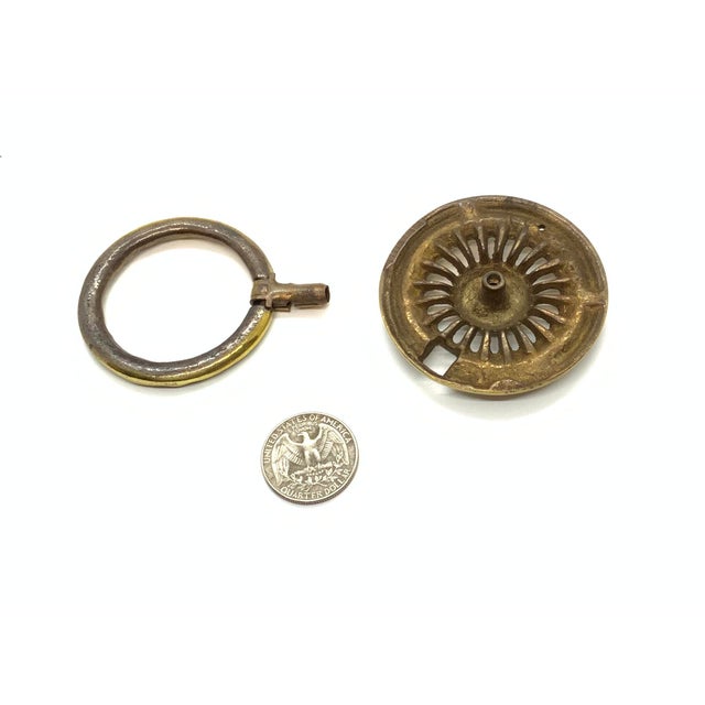 Henredon Henredon Large Pull With Decorative Backplate Antique Brass Finish For Sale - Image 4 of 5