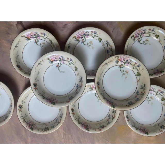Ceramic Vintage Mid 19th Century Czechoslovakian Epiag Floral Yellow and Pink 5.25” Small Bowls Garden Party Chic - Set of Nine (9) For Sale - Image 7 of 9