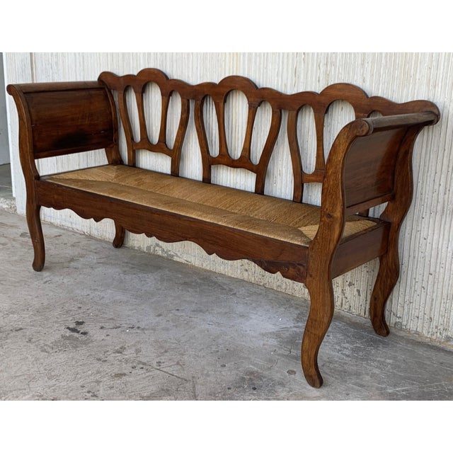 20th Century Walnut Victorian Bench in Wood and Rattan Seat For Sale - Image 4 of 9