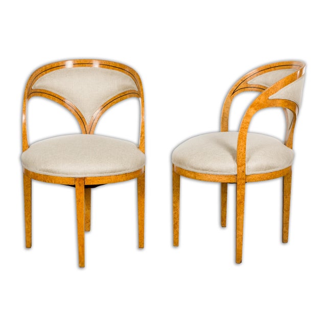 19th Century Biedermeier 19th Century Chairs with Ebonized Accents and New Upholstery, a Pair For Sale - Image 5 of 12