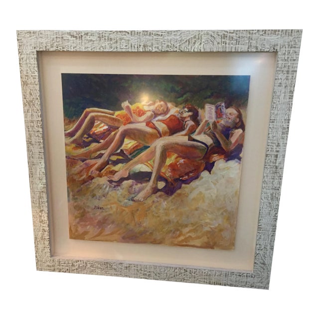 Sunbathers Beach Scene Painting For Sale