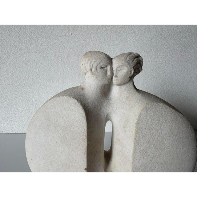 1980s Art Deco Style Belgian Stone Lovers Woman & Man Marbell Sculpture For Sale - Image 5 of 10