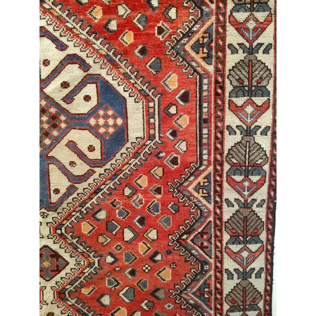 Vintage Persian Shiraz Tribal Area Rug, Hand-Knotted Wool, Geometric Pattern, Red & Ivory, 5x10 For Sale - Image 10 of 13