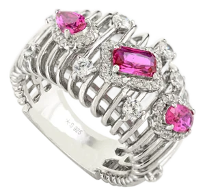 Red Zirconia Bold Band Ring Made in 925 Sterling Silver for Women - Size 7