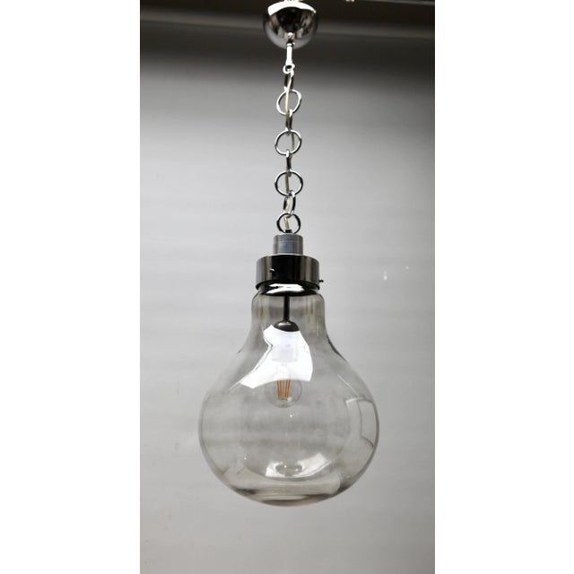 Vintage Smoked Glass Pendant Ceiling Light in the Shape of a Big Bulb, 1960s For Sale - Image 8 of 11