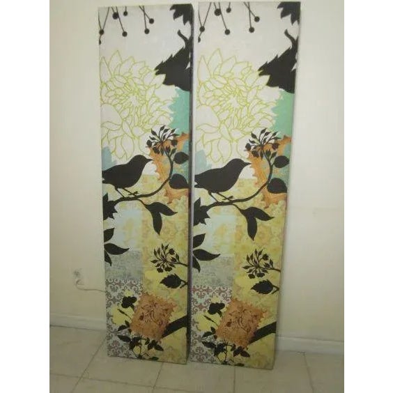 1960s Tropical Paradise Multi Color Birds and Leaves 3 Panel Room Divider Set of 2 For Sale - Image 9 of 12