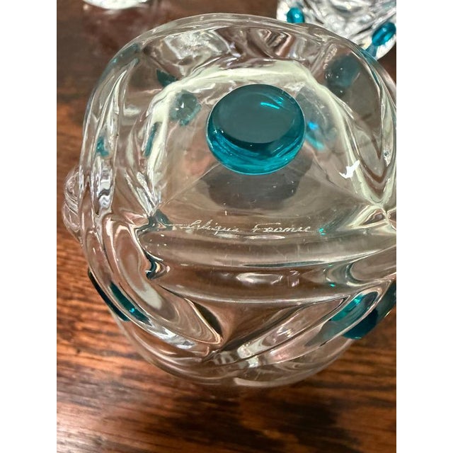 Floride Crystal and Turquoise Whiskey Tumblers and Assiette from Lalique, 1960, Set of 7 For Sale - Image 6 of 8