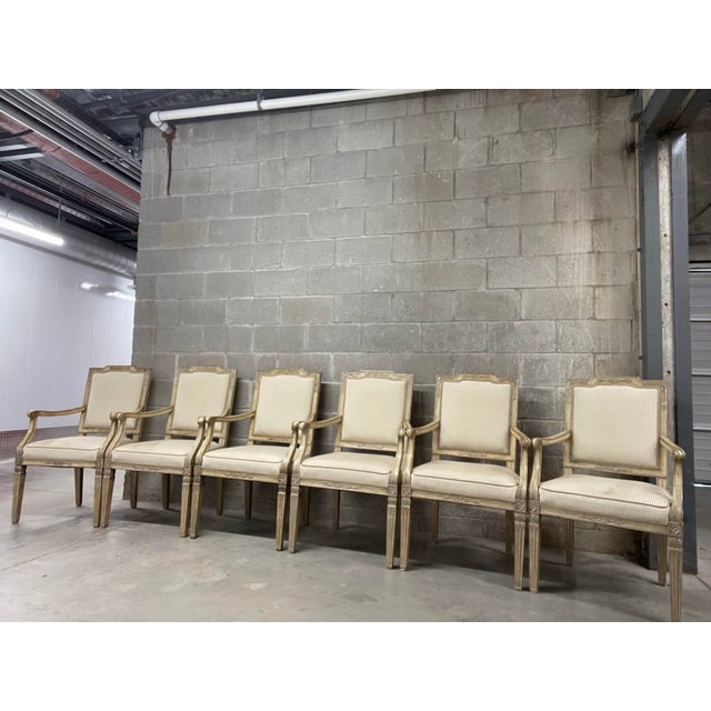French Antique French Carved Fruitwood Louis XVI Style Arm Chairs - Set of 6 For Sale - Image 3 of 12